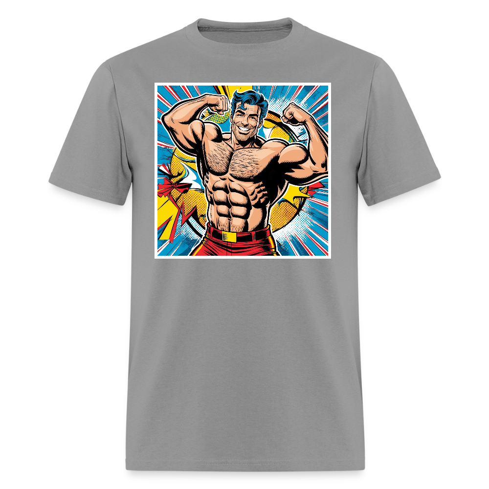 Muscle Man Gay Pride T-Shirt. - gravel 