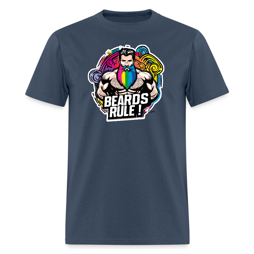 Beards Rule ! Gay Pride T-Shirt. -  blue dusk