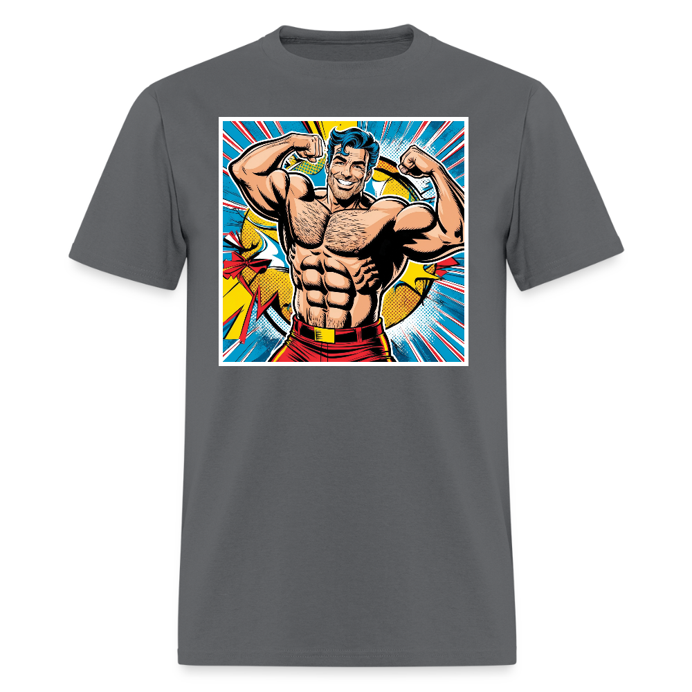 Muscle Man Gay Pride T-Shirt. - charcoal