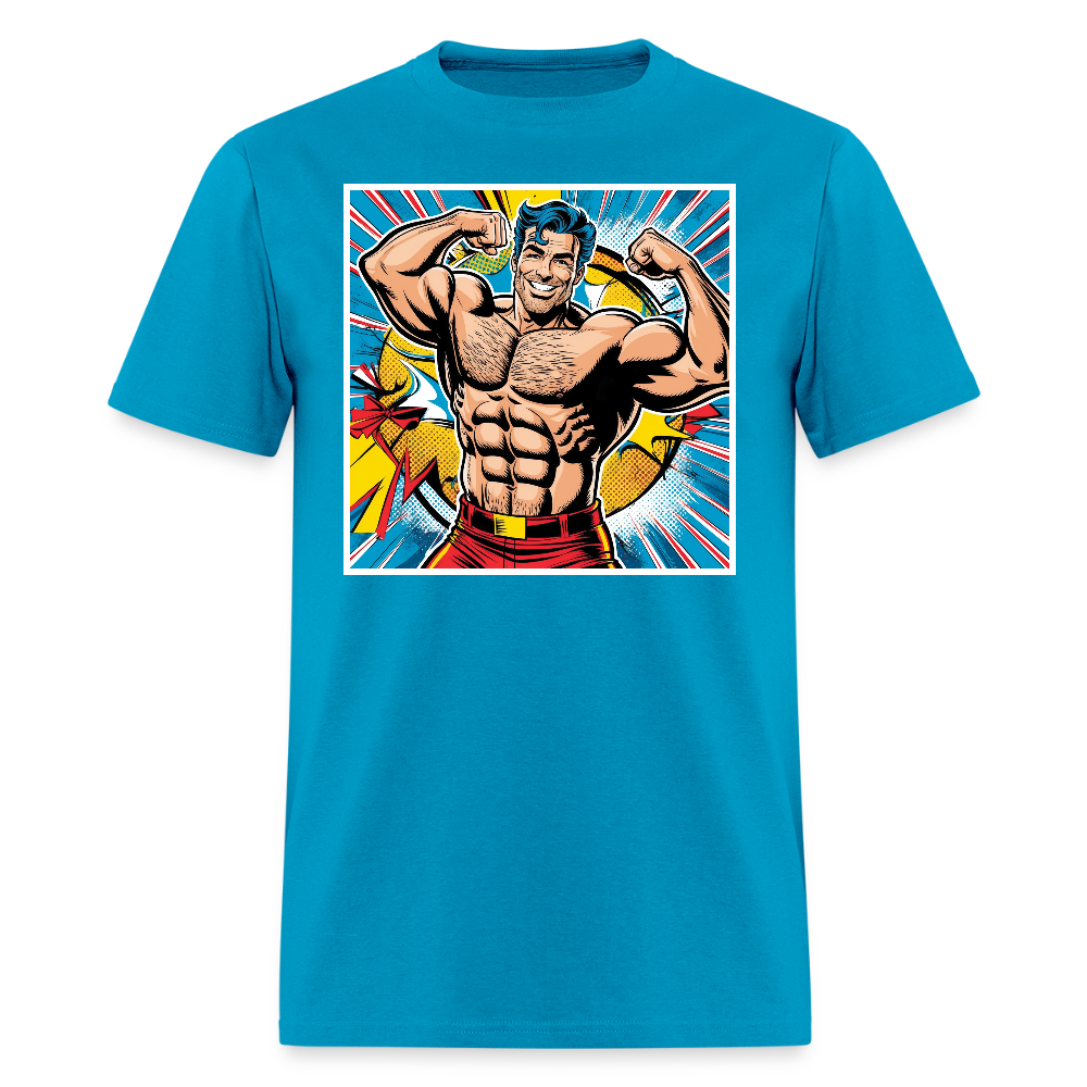 Muscle Man Gay Pride T-Shirt. - turquoise