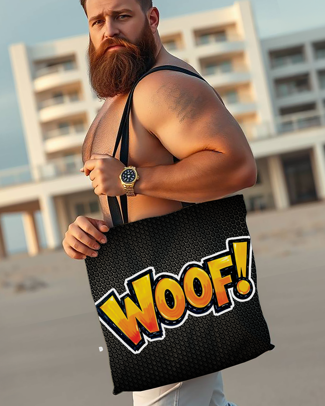 Woof! Gay Pride Print Tote Bag