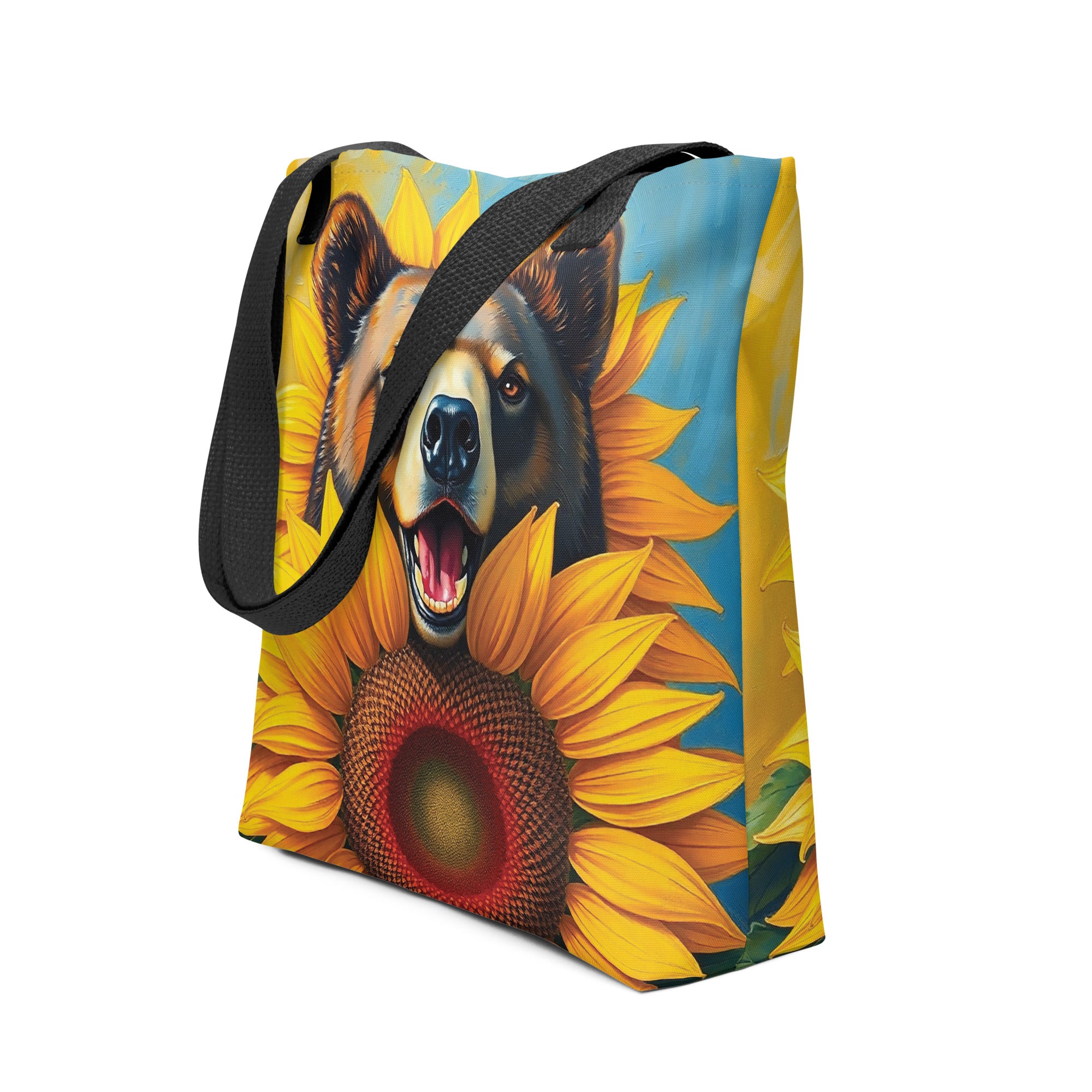 Sunflower Bear gay pride print tote bag can help you carry around everything that matters.
