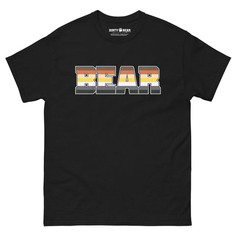 Brotherhood of Bears flag colorwd bold text t-shirt