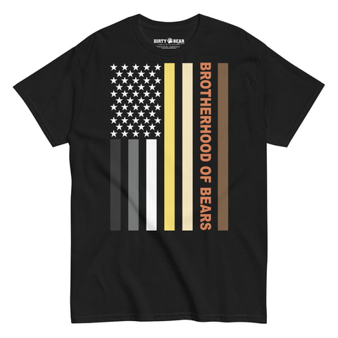 Brotherhood of Bears Gay Pride USA flag t-shirt.